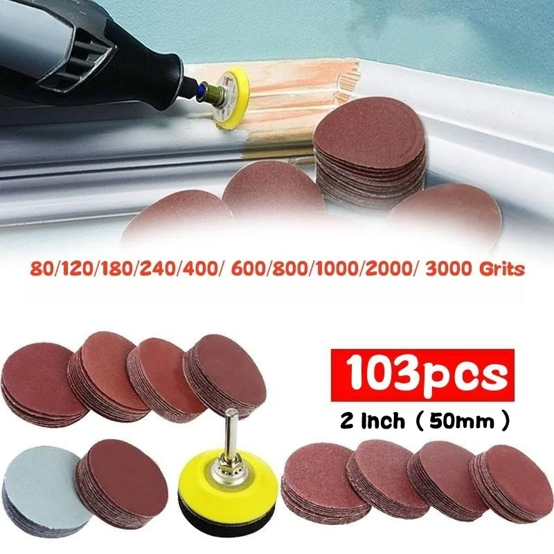 103Pcs Angle Grinder Sanding Discs Pad 50mm Abrasive Polishing Pad Kit 80-3000 Grit for Dremel Rotary Tool Sandpaper Accessories