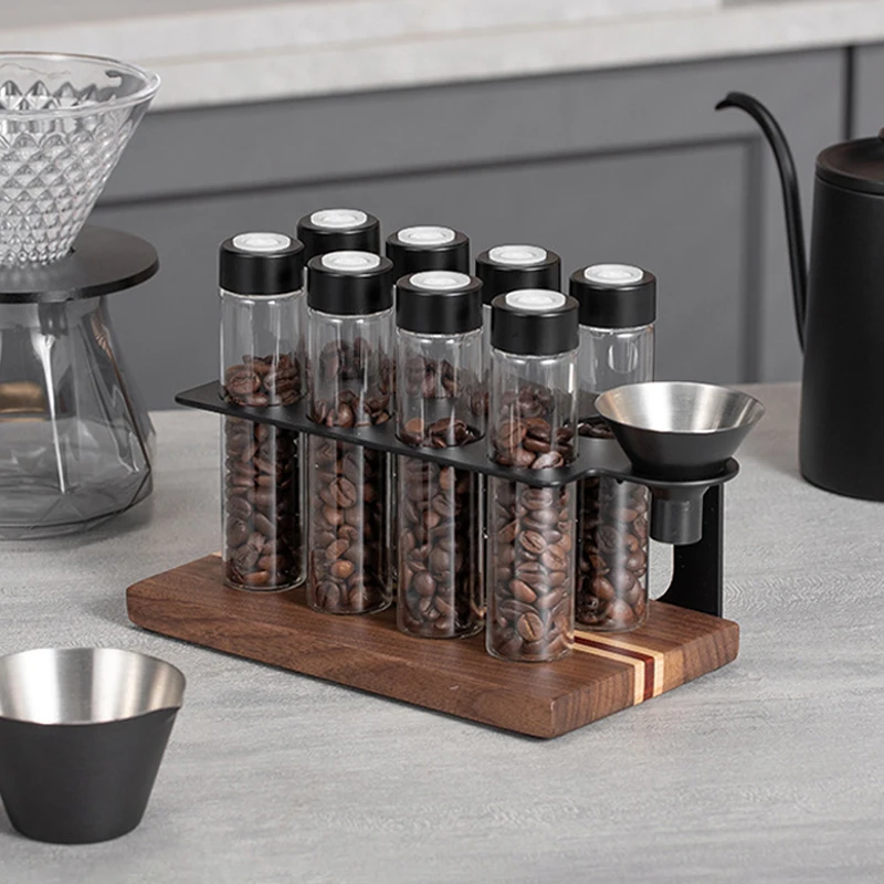 

Coffee Beans Storage Container Portable Coffee Storage Jar Display Rack Walnut Glass Tea Tube Bottle Espresso Accessories Tool