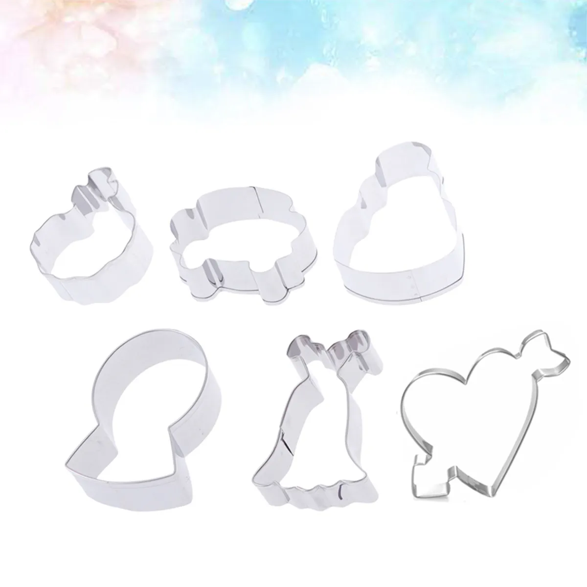 6Pcs Creative Wedding Biscuit Cutter Set Stainless Steel Tools for Engagement Bridal Shower Valentine Cake Decoration Wedding