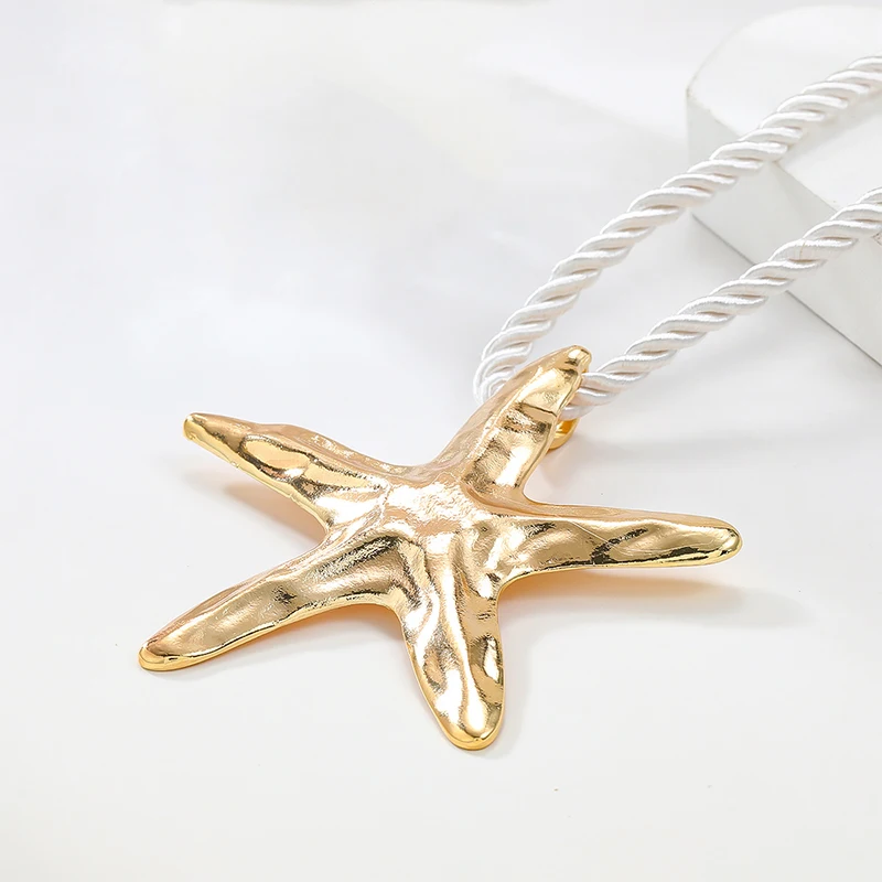 Hammered Metal Starfish Rope Chain Necklace For Women Fashion Jewelry Holiday Accessories Trendy Timeless New Styles Gifts MQ330