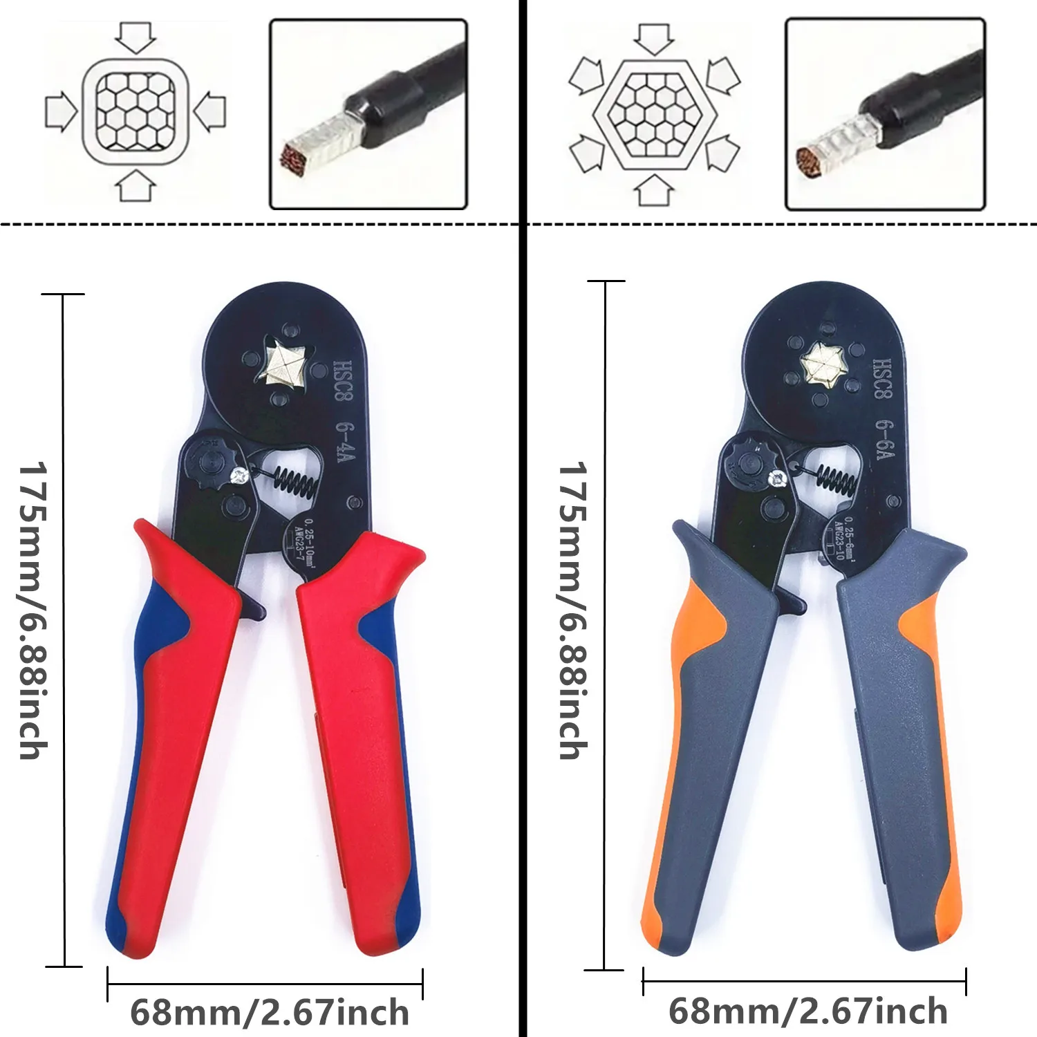 Wire Ferrule Crimping Tool AWG23-7(0.25-10mm²)/AWG23-10(0.25-6mm²)Self-adjustable Ratchet Ferrule Crimper for Insulated Terminal