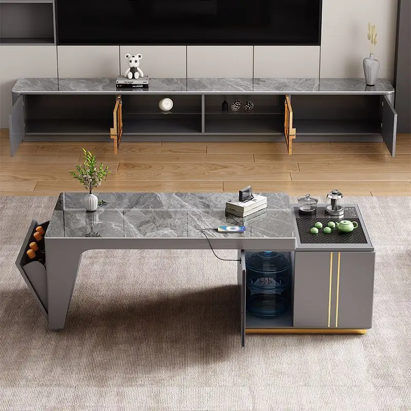 Multifunctional lifting coffee table tea table with induction cooker dining table integrated household living room modern light