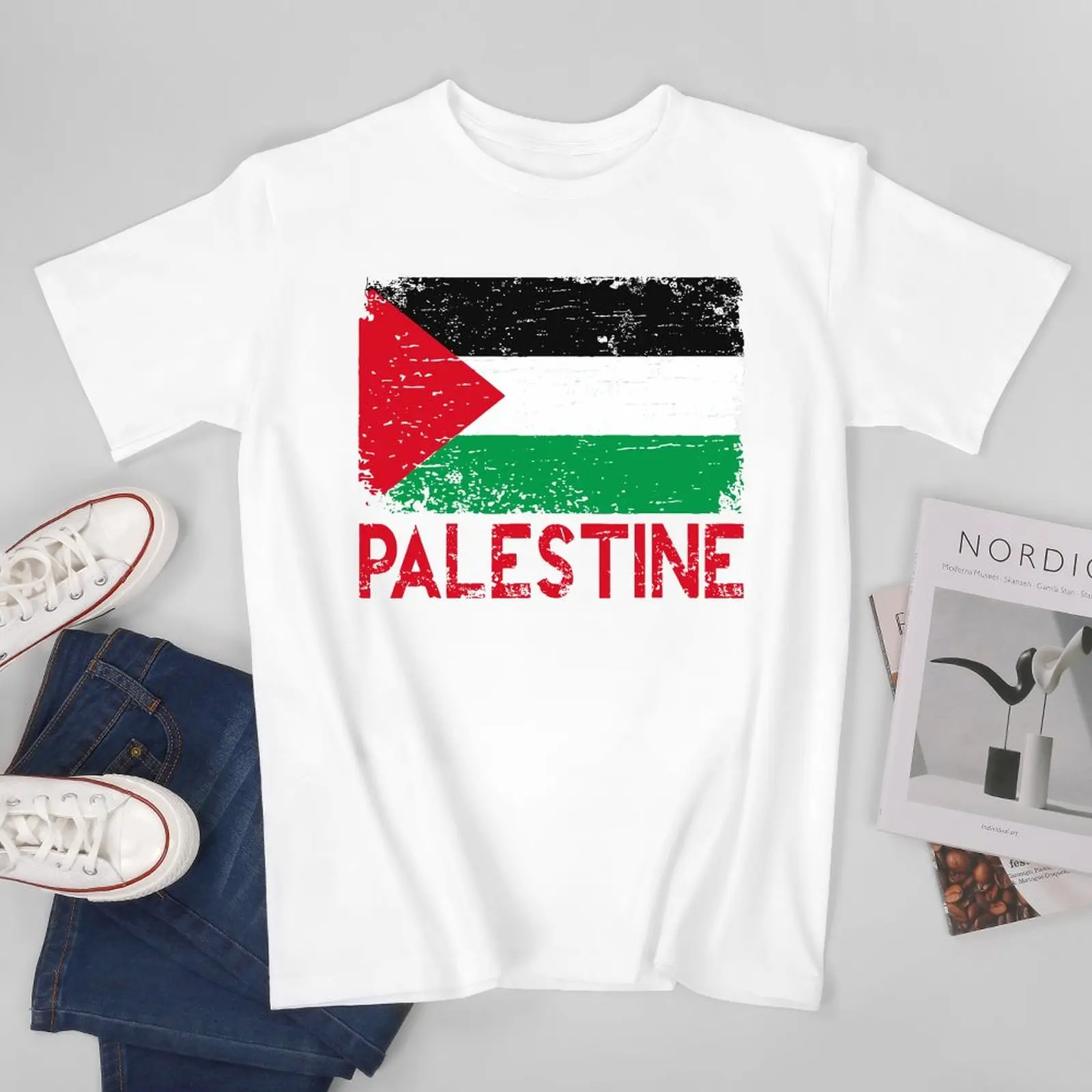Unisex Men Palestine Flag Vintage Tshirt Tees T Shirts Women Boys 100% Cotton T-Shirt