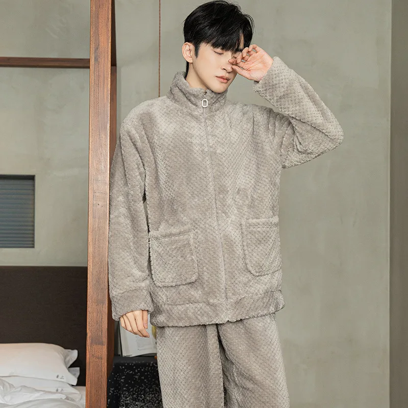 2023 Winter Long Sleeve Thick Warm Flannel Pajama Sets for Men Coral Velvet Fashion Sleepwear Suit Pyjamas Homewear Clothes