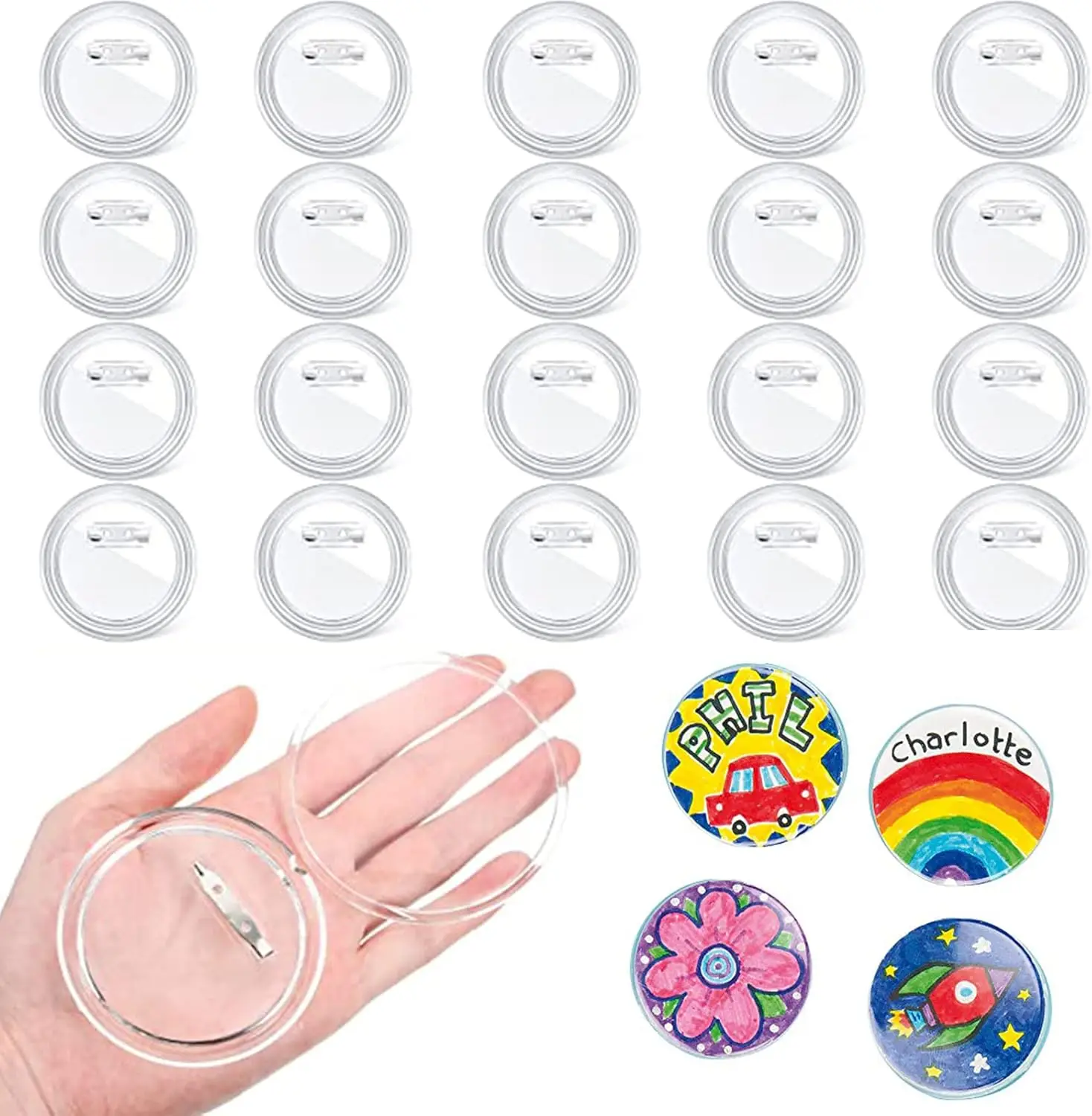 10/30/50PCS Acrylic Badge Pins with Snap Closure Reusable Transparent Pins for DIY Crafts Photo Walls and Custom Buttons