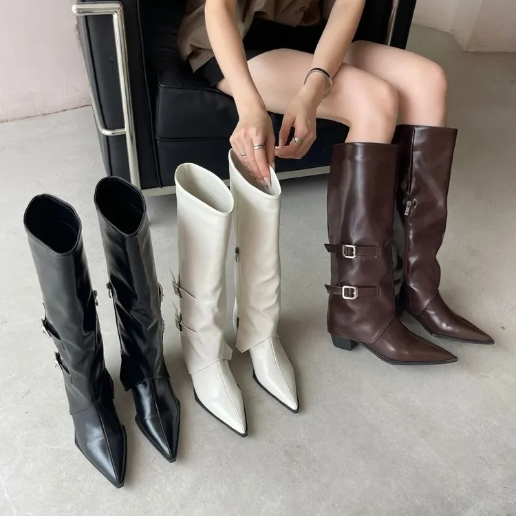 

High-heeled Women Boots Pointed Toe Long Boots for Women Sexy Punk Gothic Boots Paris European and American Female