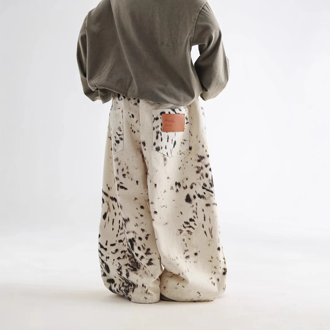 Children Clothes Boys Spring Jeans 2025 New Fashionable Korean Style Leopard Print Fashionable Kids Casual Loose Wide Leg Pants