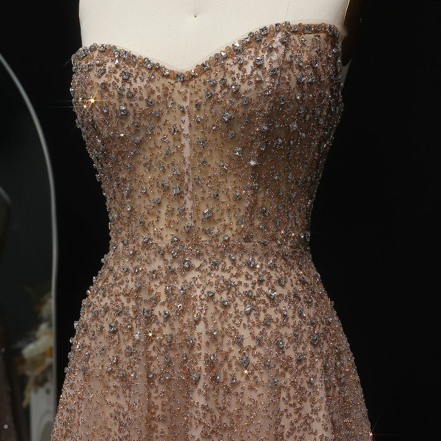 Sharon Said Bling Blaues Kristall-Luxus-Abendkleid in Übergröße für Hochzeitsfeier, Formelle Kleider SS699 Maßanfertigung – Detail 11