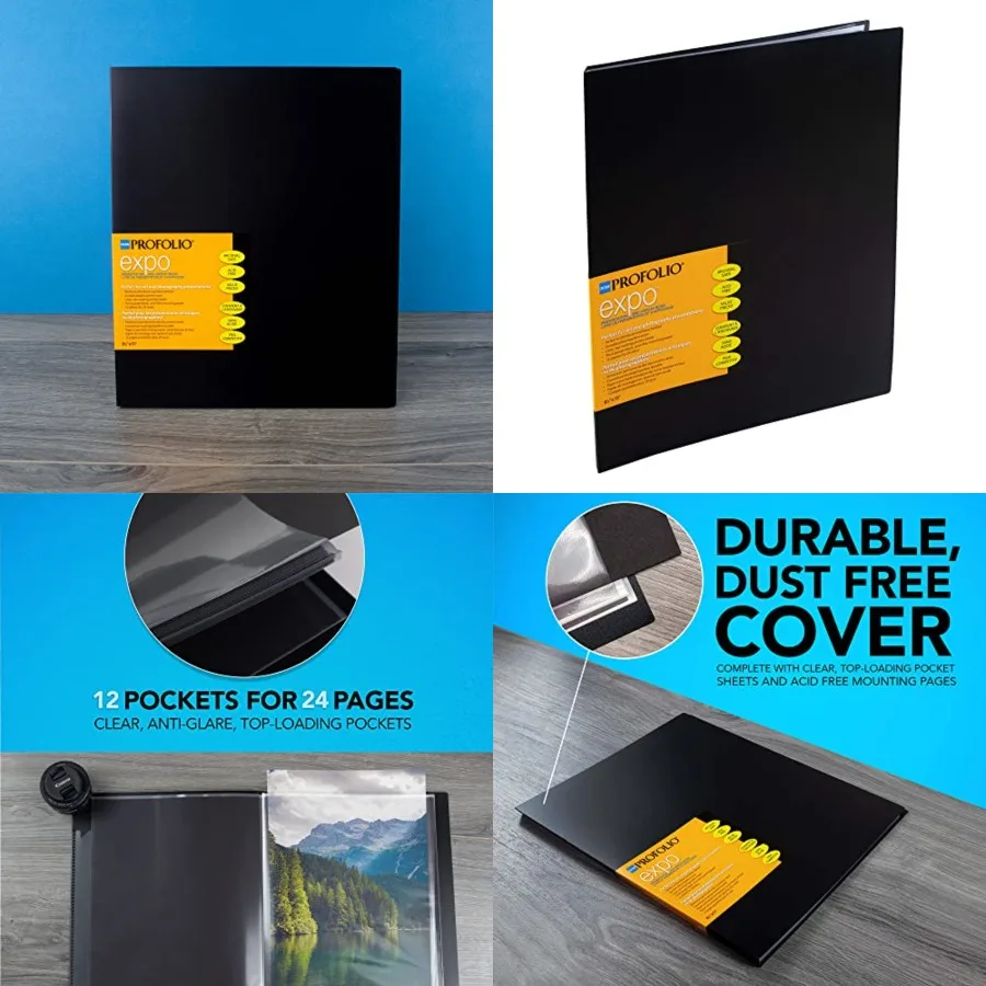 Itoya Expo 8-1/2 x 11 Raccoglitore portfolio artistico nero con buste in plastica e 24 pagine - Ideale per esposizione e archiviazione di opere d'arte in C