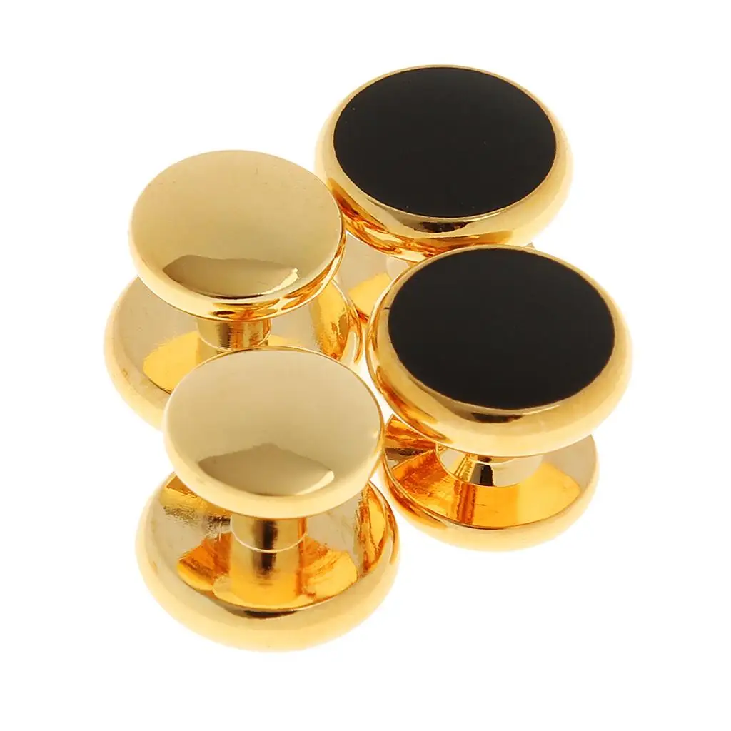 Men Tuxedo Collar Buttons Shirt Cufflinks Formal Dress Costume gold color black