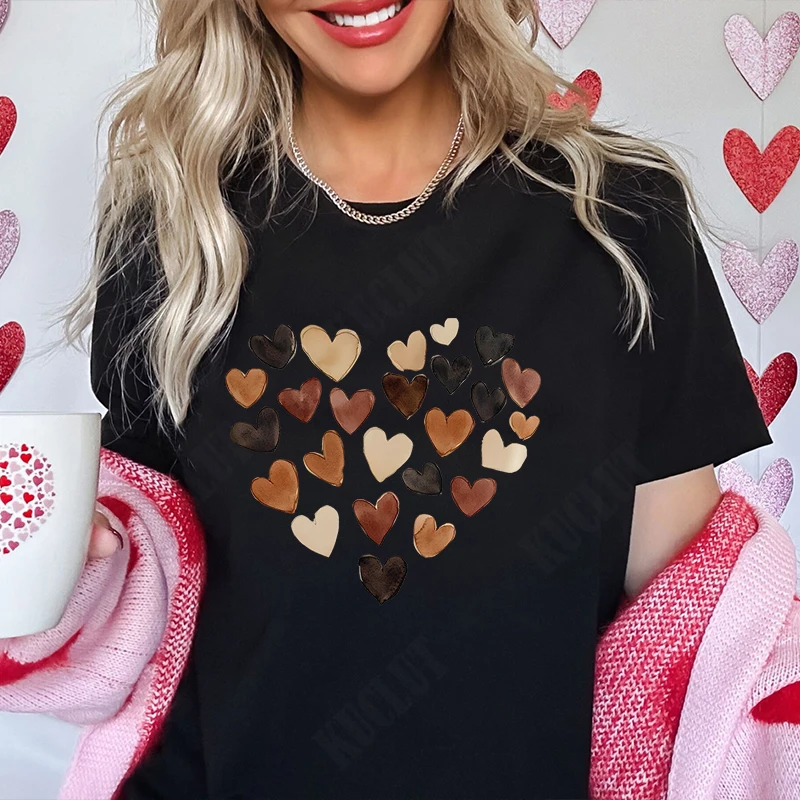 Hearts Graphic Tees Valentines Day T-shirt Fashion Casual Minimalist Tshirts Heart Pattern Tees Short Sleeve T-Shirt for Women