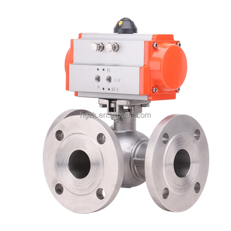 

WCB Нержавеющая сталь 304 316L L T Тип переключающий клапан PN16 Трехходовой фланцевый шаровой клапан с пневматическим приводом