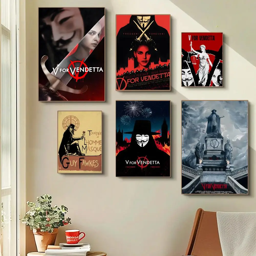 V For Vendetta Movie Dark Dystopian Poster Self-adhesive Advanced Aesthetic Printing Paper Wall Art for Living Room Home Decor