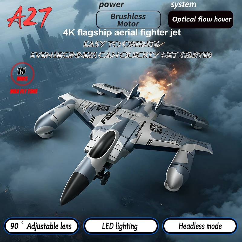 

Высокопроизводительный дрон A27 с бесщеточным пультом дистанционного управления камерой 4K HD 360° ° Истребитель с управлением поворотом Квадрокоптер с оптическим потоком RC Игрушка-истребитель