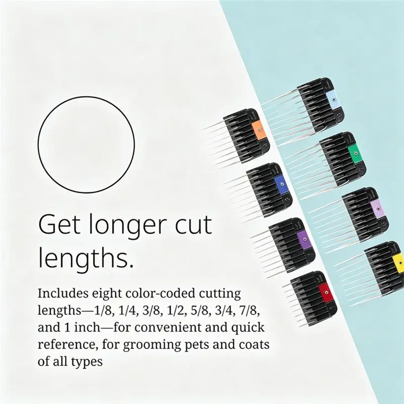 ABKP-For Wahl Pro Animal Attachment Comb Set- Stainless Steel, 8 Cutting Lengths, Color-Coded Dog And Cat Clipper Guide