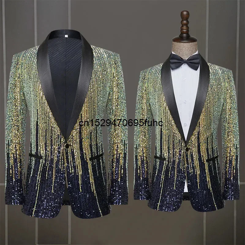 

lili 123Fashion Men's Jacket Meteor Gradient Sequins Suit Coat Stage Performance Host Wedding (Only Blazer)