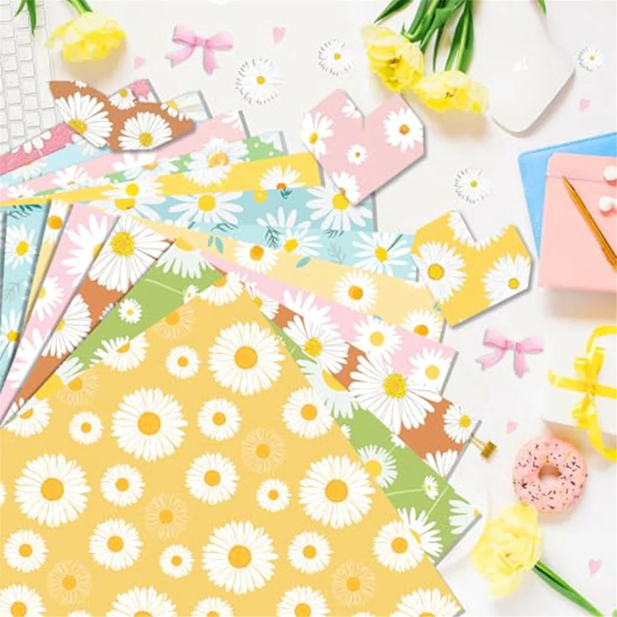 

AA98 24 Sheets Scrapbook Paper 12inch X 12inch Double-Sided Bows Pattern Paper Decorative Decoupage Cardstock Daisy