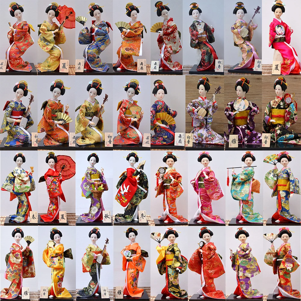 12inch Japanese Geisha Doll Statuette Sitting Figurine Japanese Kokeshi Kabuki Geisha Handicraft Home Decoration Birthday Gift