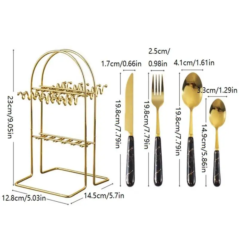 24-teiliges Besteckset mit Griff, Messer, Gabel, Löffel, Besteckset, Reisebesteckset, Besteckset, Edelstahlbesteck, Dunkelgrün