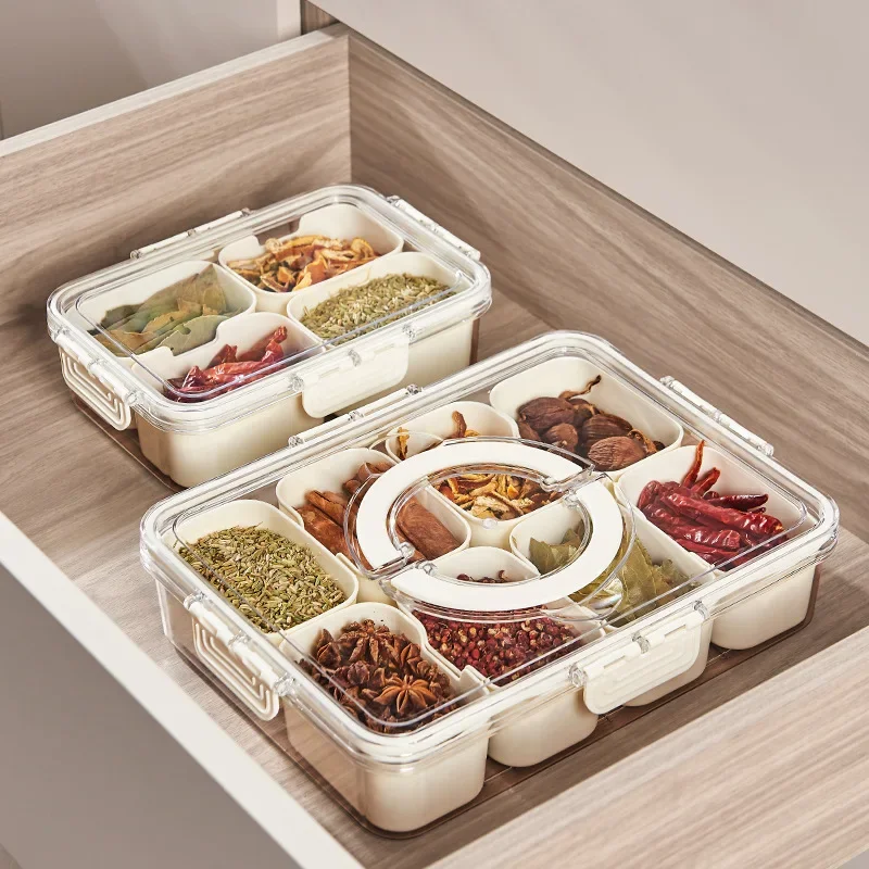 

8 Grids Divided Serving Tray Storage Box Kitchen Portable Sub-format Seasoning Separator Box Fresh-keeping Snack Fruits Food Box