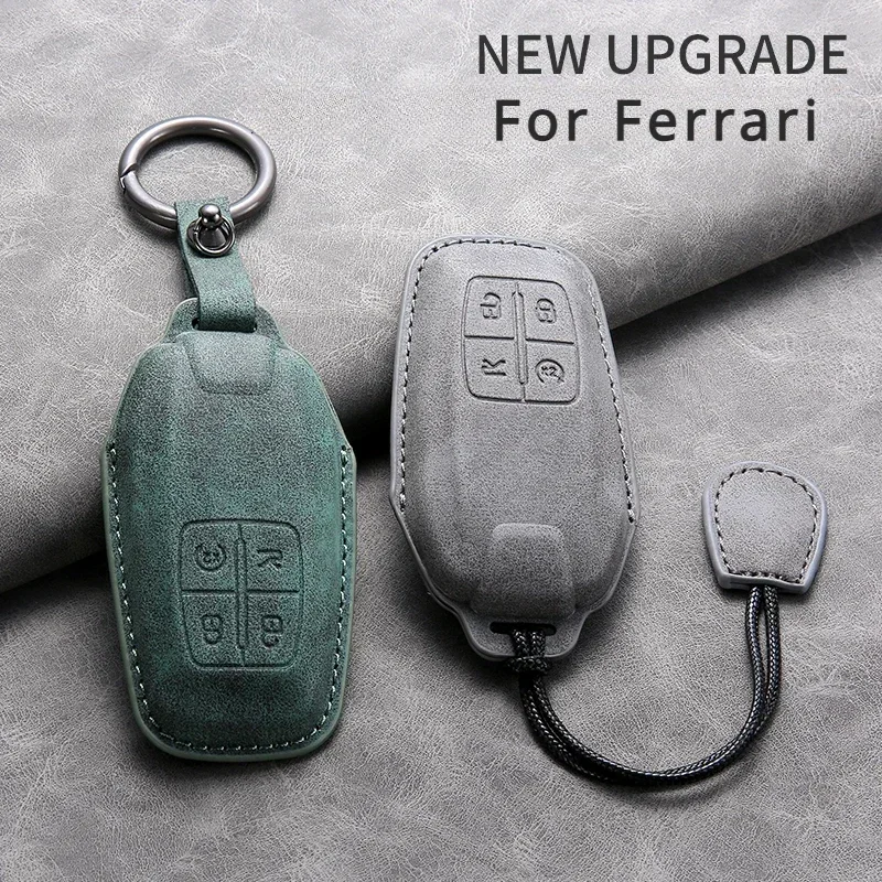 Leather Car Remote Key Case Cover for Ferrari F430 488 458 F12 Roma 812 F8 Auto Key Shell Fob Protector Keychain Accessories