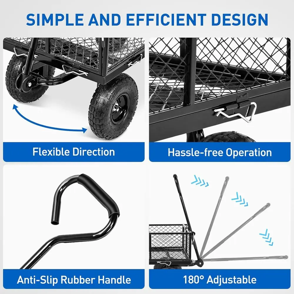 Carros de Jardín de Acero - Carretilla Volcadora de 800 lb con Ruedas Inflables Todoterreno o Brazos para Jardín/Césped - Utilidad Resistente para Exteriores