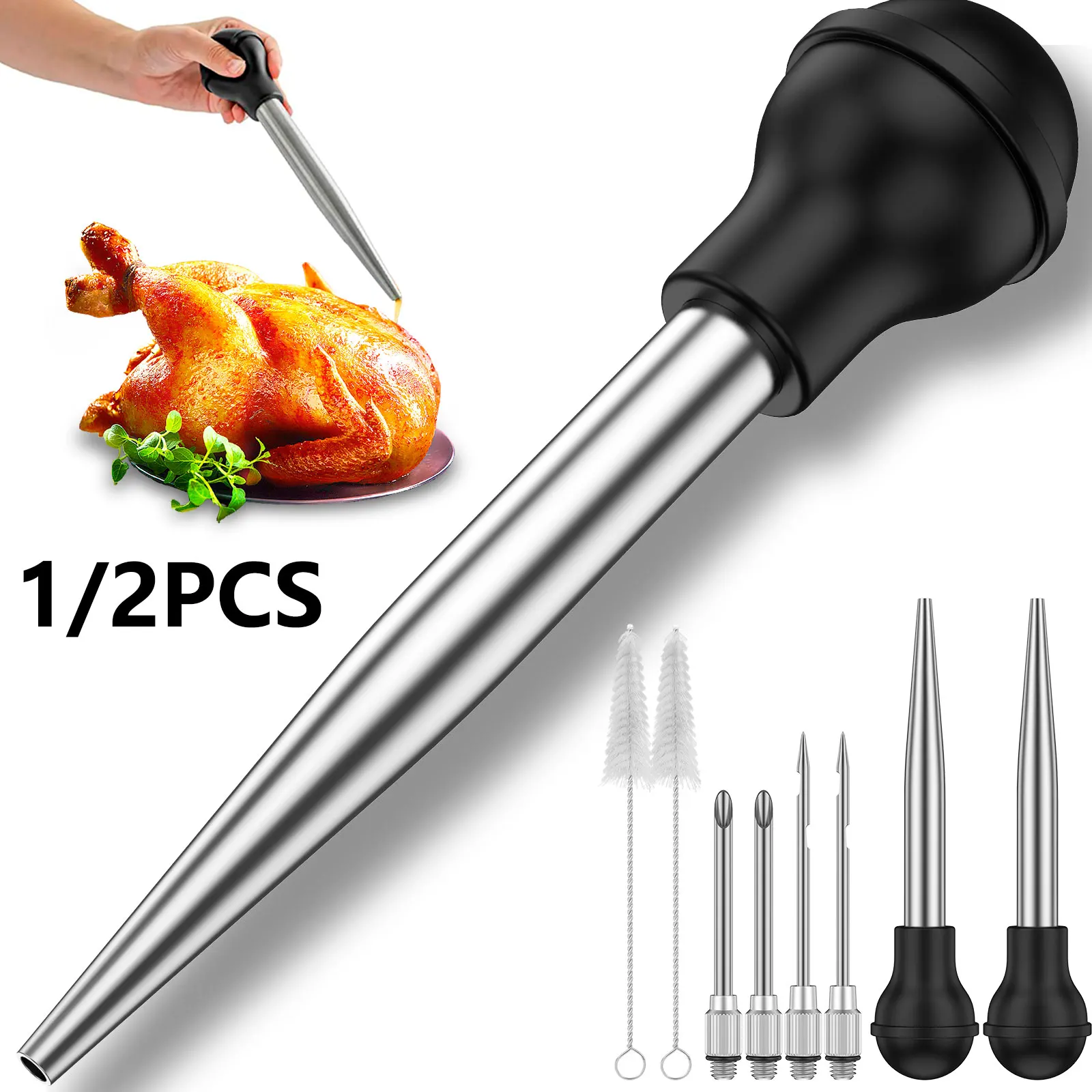 Turkey Baster for Cooking BBQ Meat Syringe Flavour Baster Syringe with Brush Cooking Chicken Turkey Poultry Meat BBQ Food