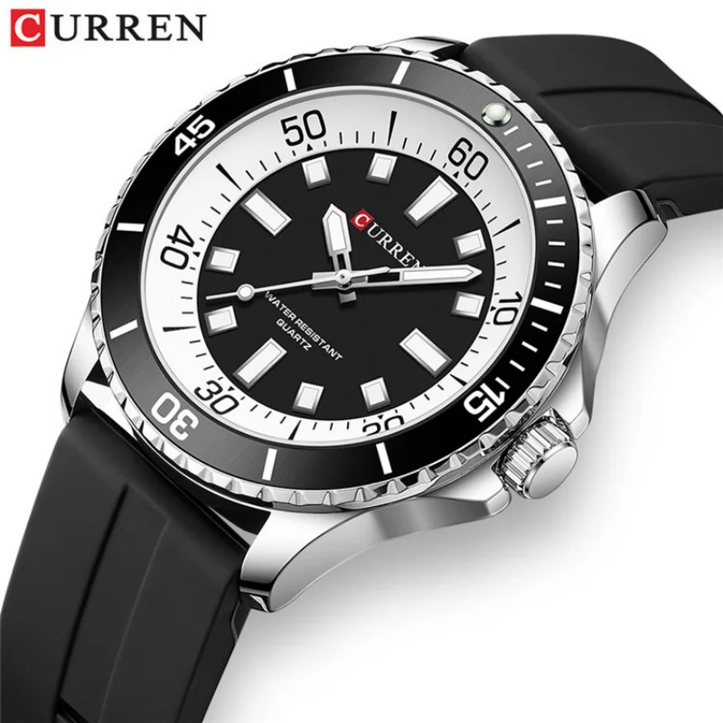 

CURREN 8448 Men's Fashion Quartz Watch Outdoor Large Dial Luminous Waterproof Silicone Strap Sport Wristwatch reloj hombre