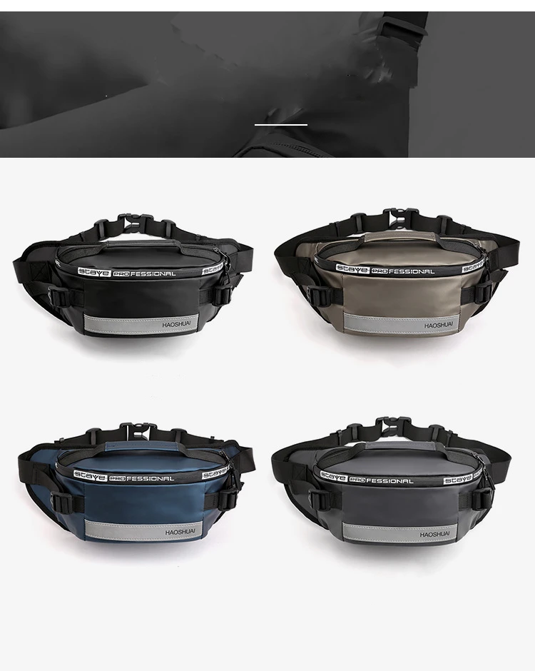 Men Fanny Pack Fashion Daily Street Chest Bag High Quality Reflector Strip Nylon Cashier Waist Bag Run Zipper Waterproof Bag