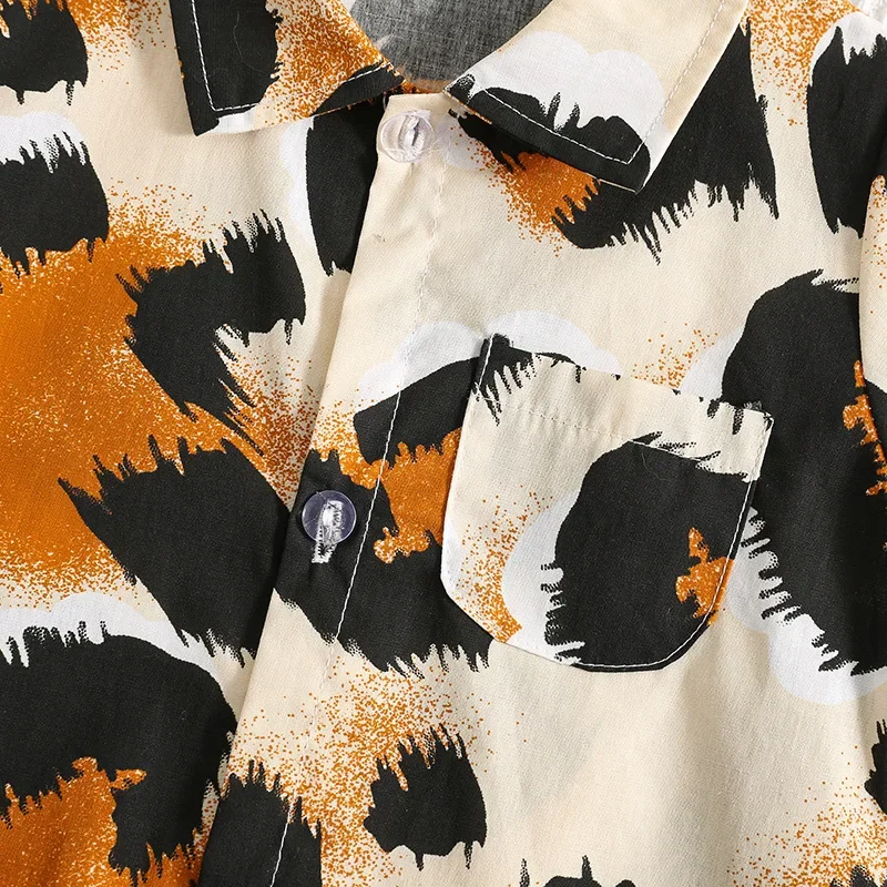 ملابس صيفية للأطفال حديثي الولادة لعام 2025، رومبير مريح من القطن الرقيق بياقة مقلوبة وطباعة الفهد #4