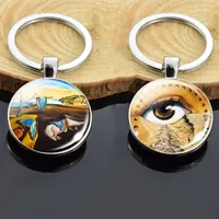 Salvador Dali Art Double Face Keychain Surrealism Oil Painting Glass Cabochon Jewelry Keychain Women Car Keyring Keyholder Gifts