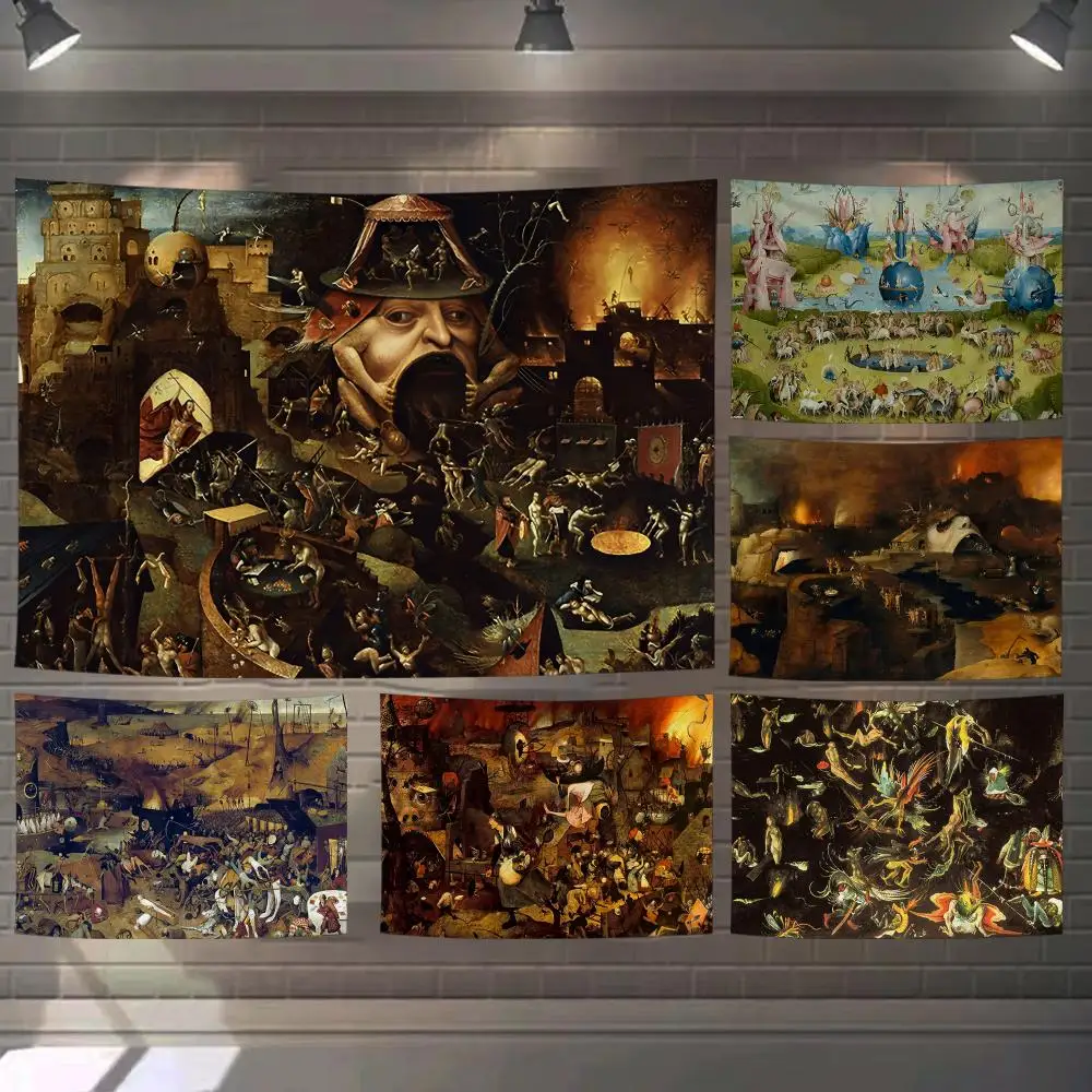 Hieronymus Bosch Art Painting Tapestry Custom Living Bedroom Party Dormitory Interior Wall Bohemian Decoration Attached Clip