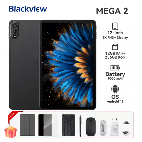 Blackview MEGA 2 Tablet PC Set With Keyboard, Mouse, Stylus, 12'' 2K Display 12GB+24GB RAM 256GB ROM, Android 15 Tablet, 9000mAh