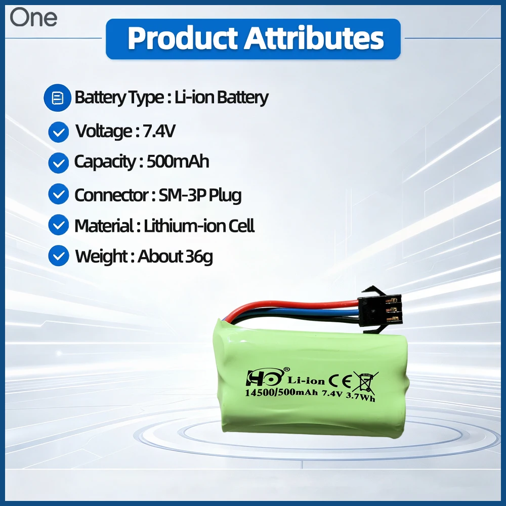 2S 7.4V 500mAh 10C Li‑ion Battery Pack SM3P PlugUpgrade Replacement Parts for LDRC LD1804 LD1899 LD1801 LD1297S RC Car Toys