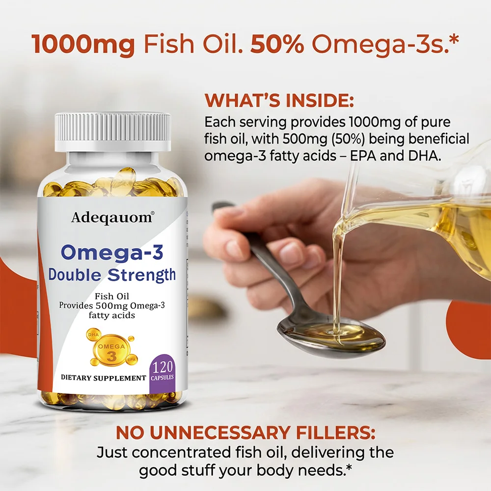 

Капсулы с рыбьим жиром Омега-3 1000 мг - тройная концентрация DHA и EPA, для поддержки кожи, сердца, мозга, зрения и иммунитета, улучшение памяти и интеллекта