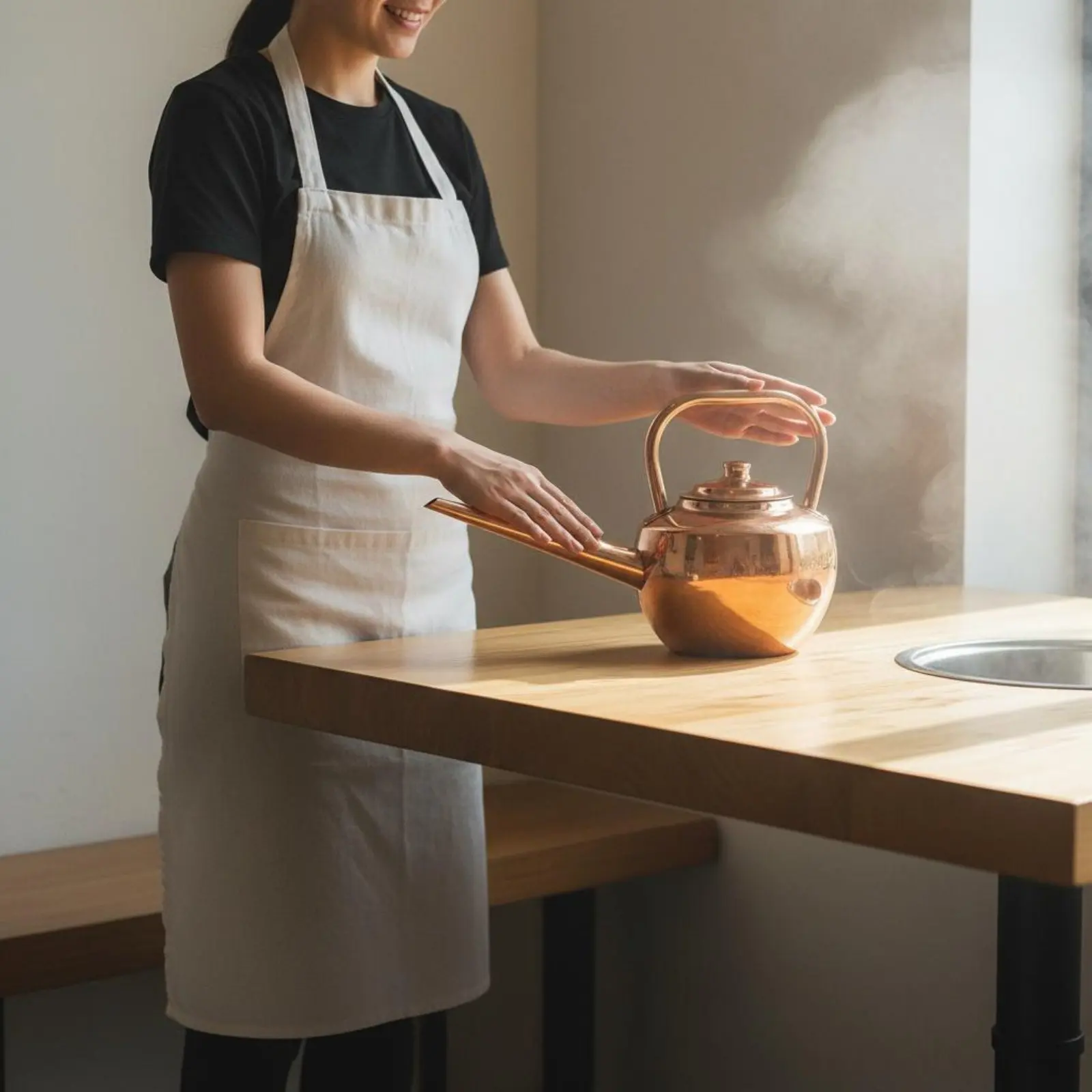 

Handmade Copper Pouring Pot Induction Compatible Base Pure Copper Hot Pot Kettle Kitchenware for Restaurant