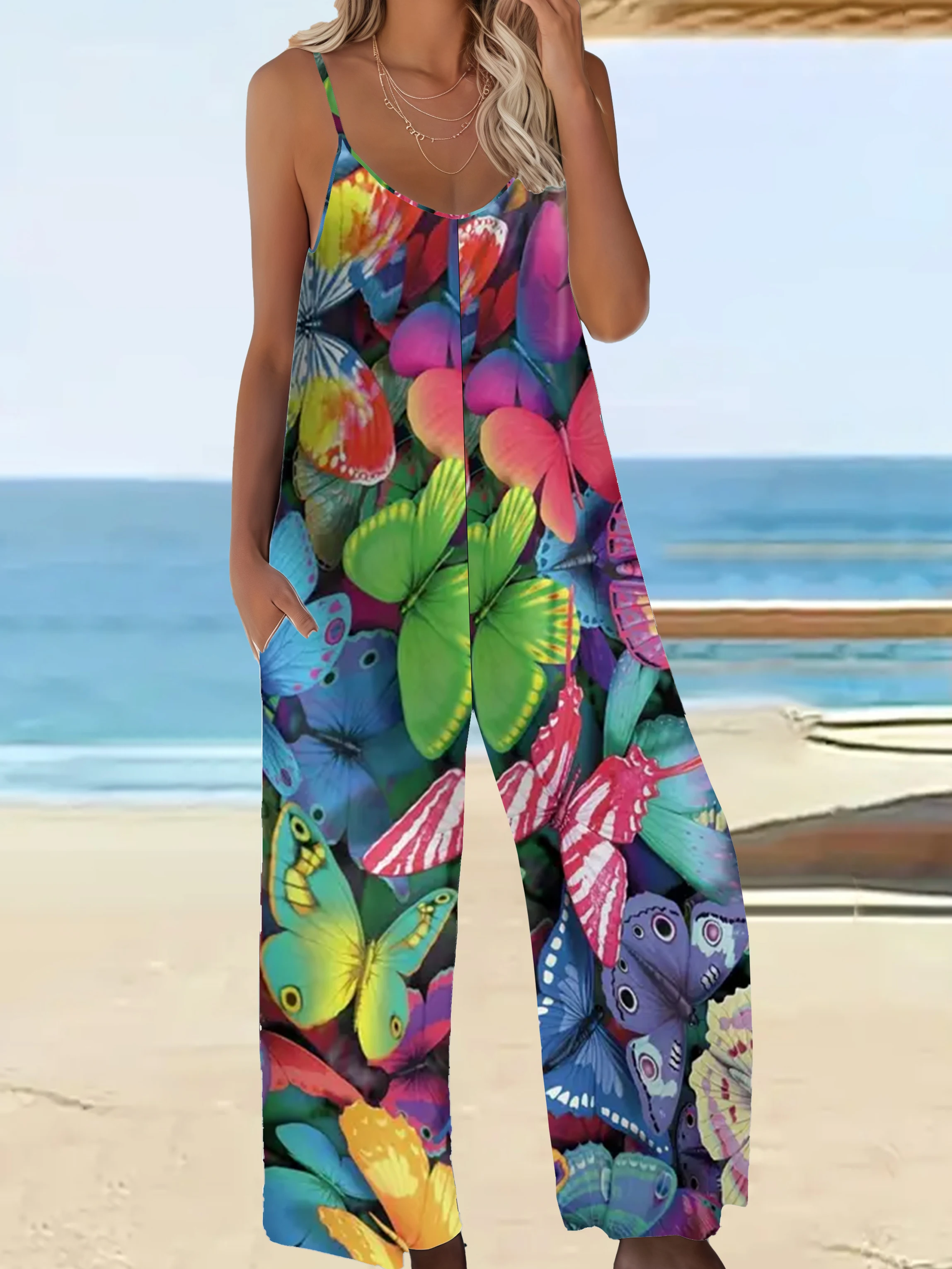 Boho Print Elegant Loose Fit Plus Size Jumpsuit with Pockets - Stylish Women's Romper image 3