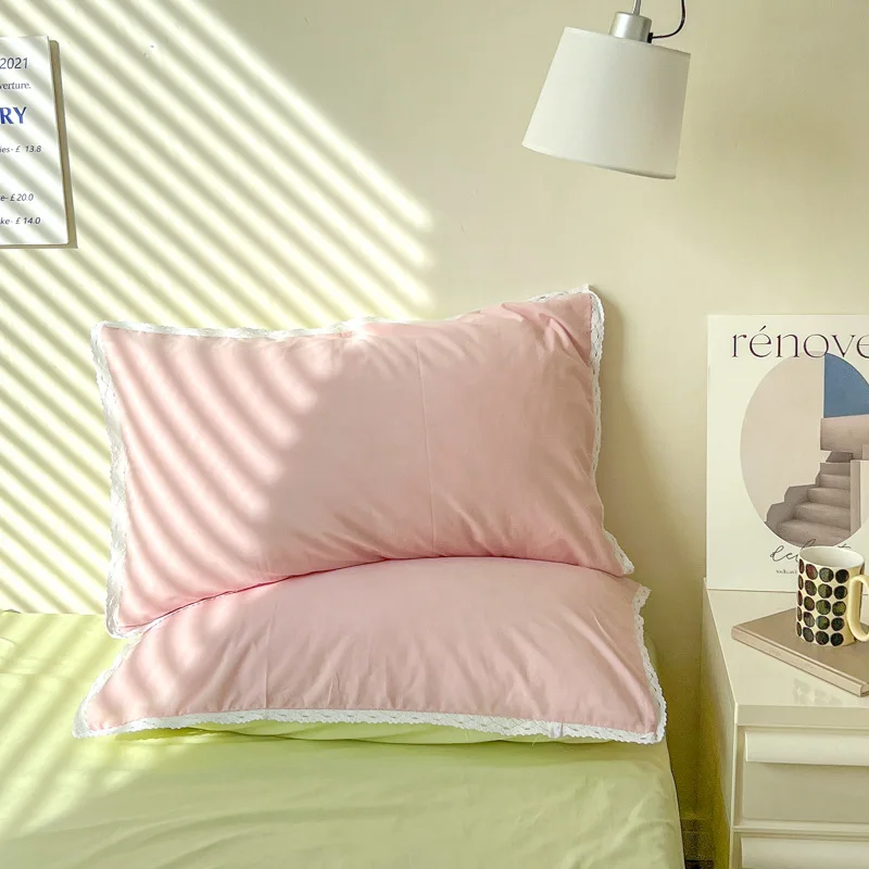 INS Solid Color Princess Pillowcases With Lace Ruffles 48*74cm Pillow Cover Comfortable Home Decor Pillow Case For Adults Kids