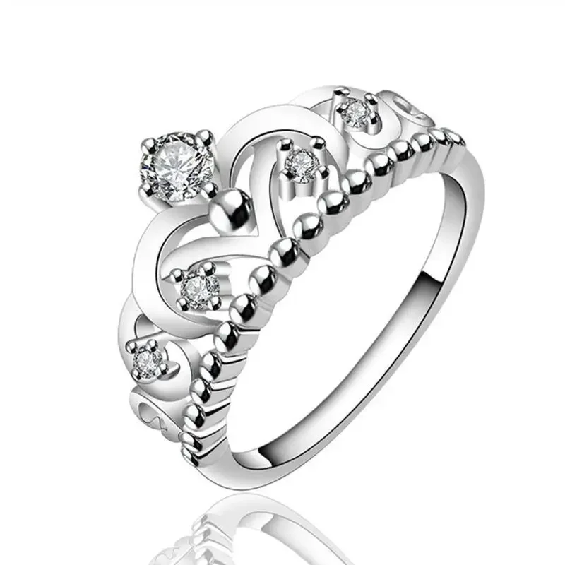 New Fashion Lady Wedding Cute Hot Lovely Simple High925quality Color Silver Jewelry Women Crystal Crown Ring R601