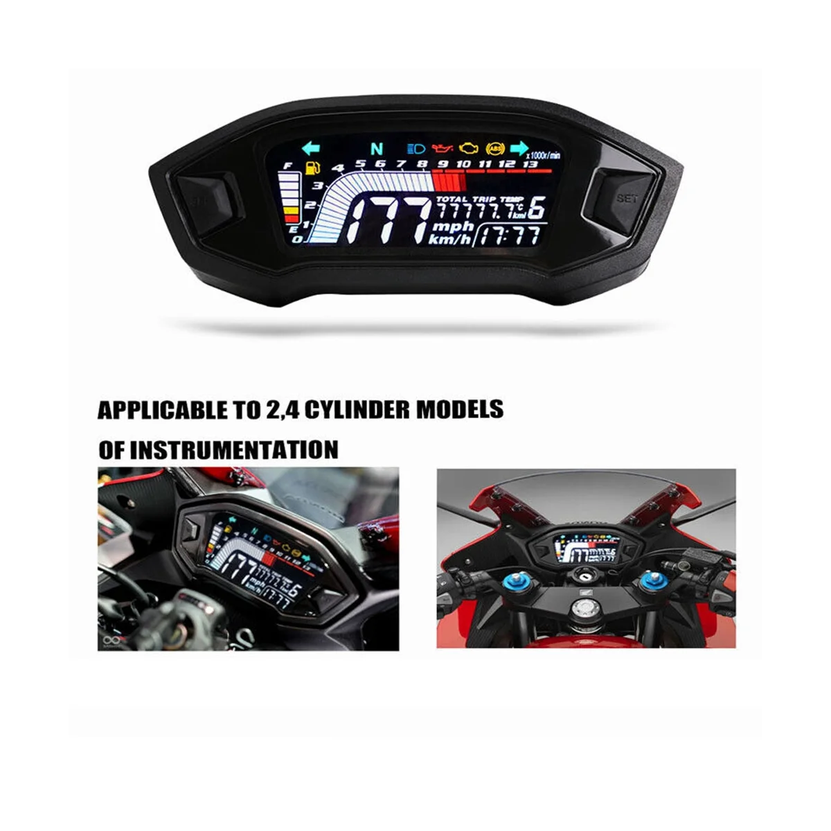 Motorcycle LCD Digital Odometer LED Speedometer Universal for 2, 4 Cylinder Model