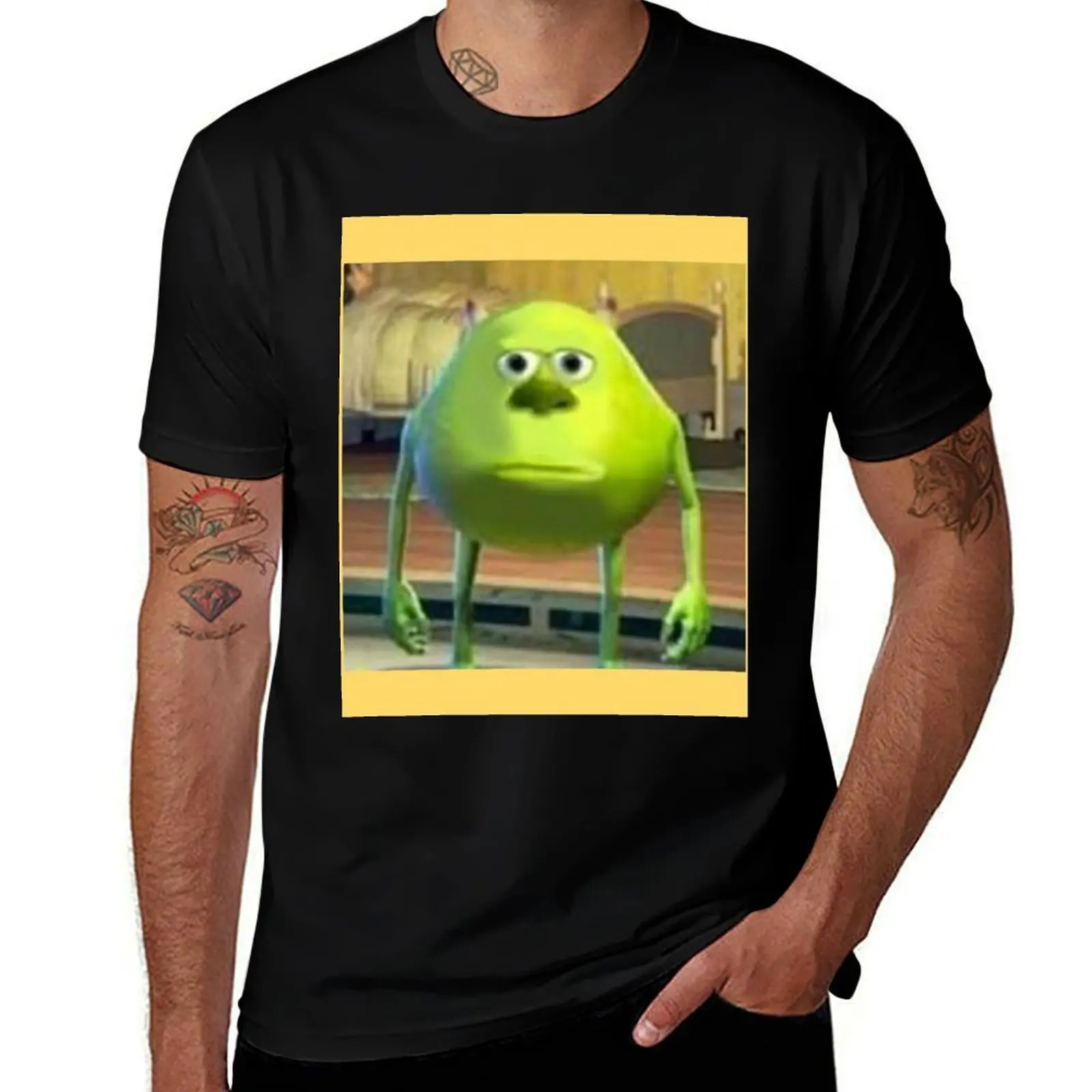 

Mike Wazowski with Sully Face Meme T-Shirt valentines boutique clothes plain tops men t shirts high quality