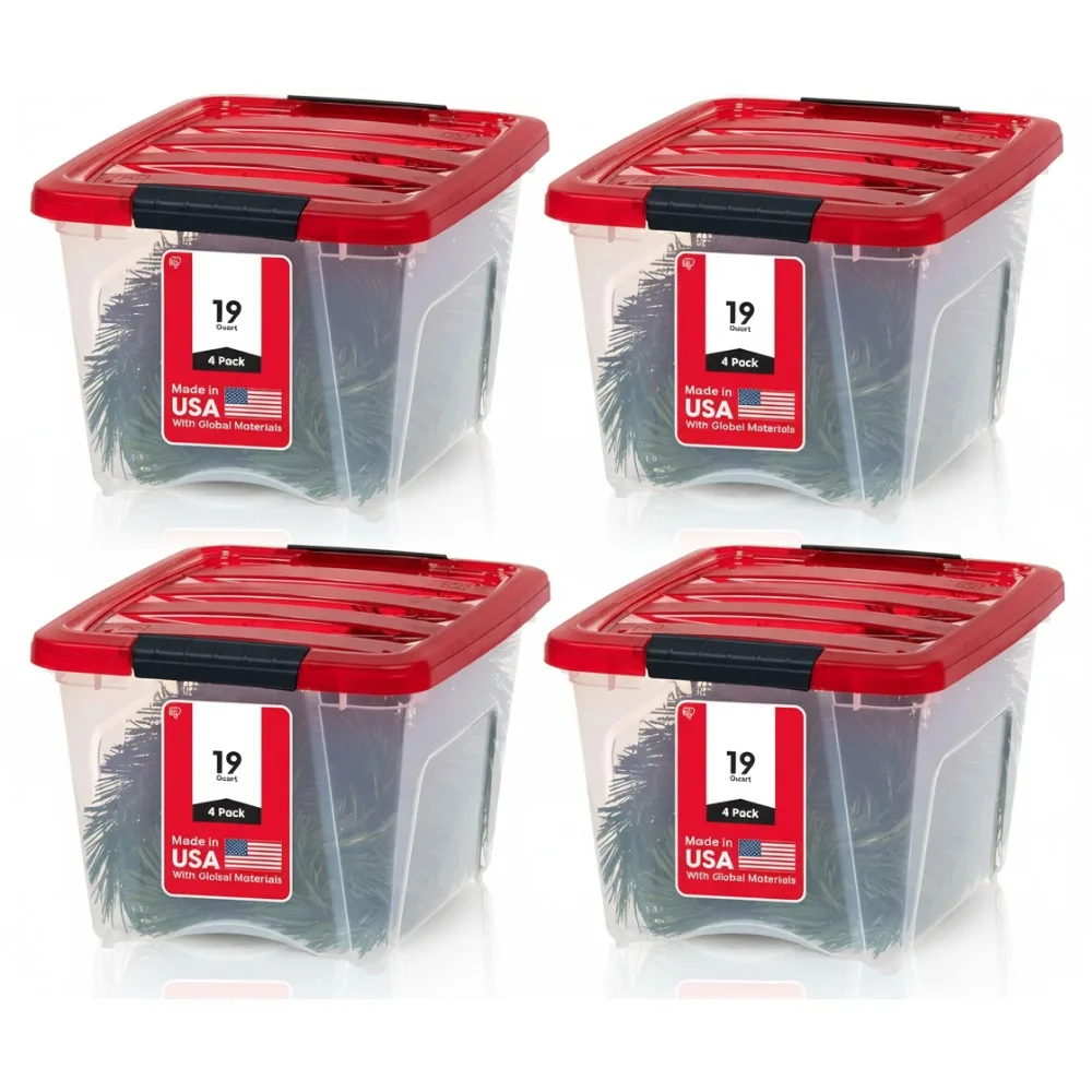

19-летние штабелируемые пластиковые контейнеры для хранения с крышками, 4 шт. — прозрачный органайзер без BPA для дома и офиса