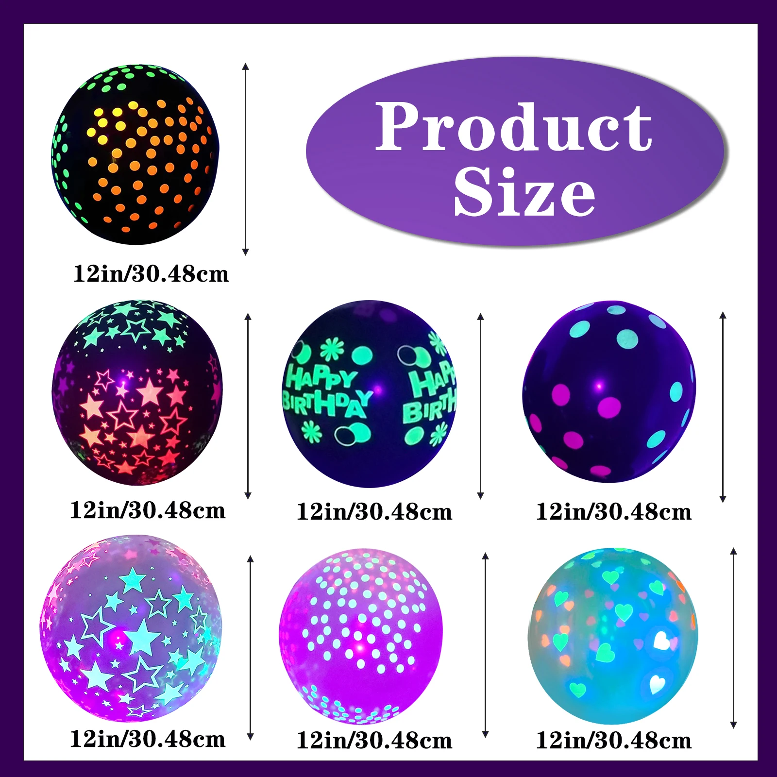 50 قطعة من بالونات النيون المتوهجة مقاس 12 بوصة، بالونات سميكة، بالونات مطبوعة لعيد الميلاد السعيد بنقاط النجوم، تتوهج في ضوء الأشعة فوق البنفسجية الفلورسنت La