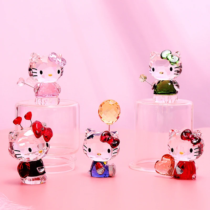 Exquisite Crystal Cartoon Cat Figurines Car Ornament Kitty Cat Paperweight Wedding Gift Multicolor Interior Home Table Decoratio