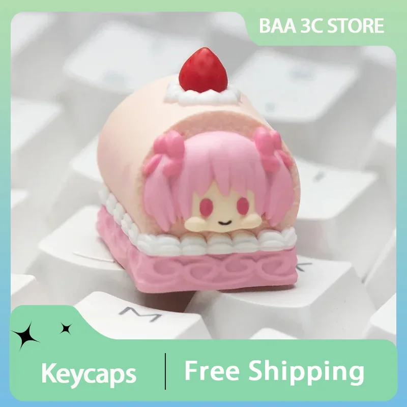 Anime Keycaps Puella Magi Madoka Magica Key Caps Cake Roll Theme Series Resin Layered Drip Gel Keycaps for Mechanical Keyboards