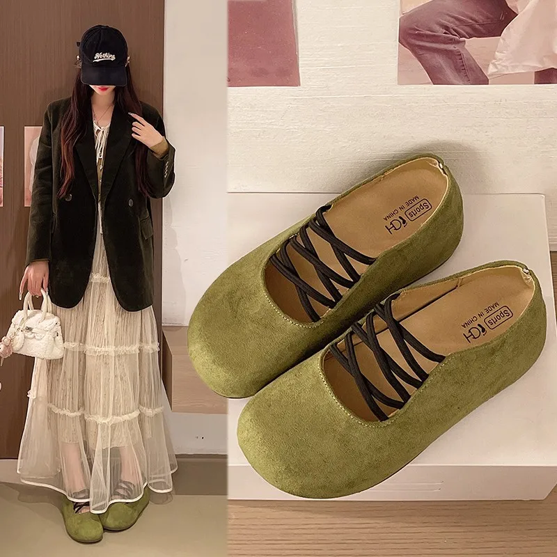 Atmosphere-style crisscross strap shoes for women, soft soles, comfortable, shallow flat shoes for everyday commuting