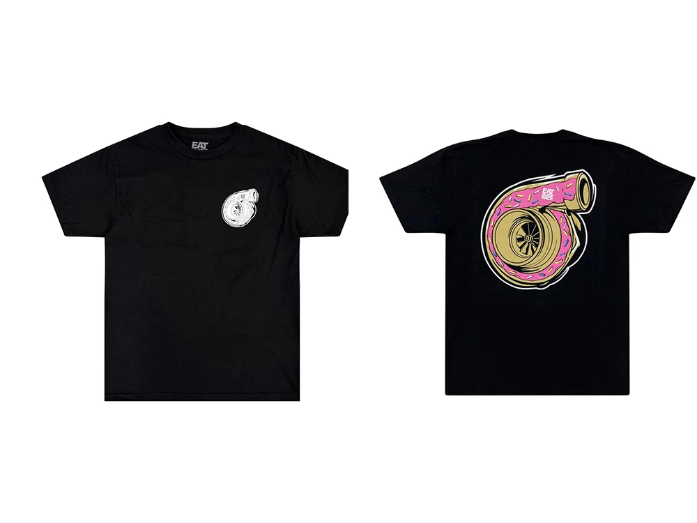 2026 Men Car Tuning Graphic T‑Shirt Front Back Turbo Donut Dual Side Print Black Short Sleeve Tee Fashionable and versatile