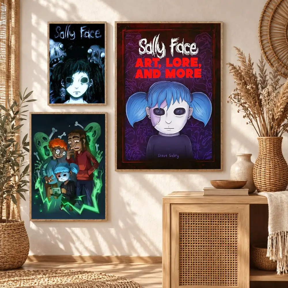 Horror Game S-Sally Face Poster Modern Waterproof Wall Art for Bedroom Living Room Bar Hallway Decor