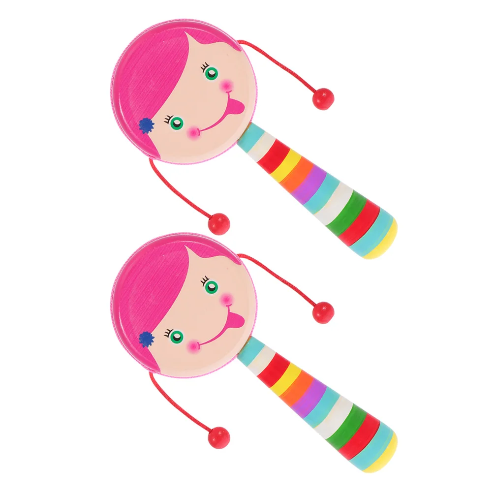 2 stuks houten stevige babyhandrammelaar kleine muzikale voor kinderen met cartoonontwerp veilige lichtgewicht huidvriendelijke handheld
