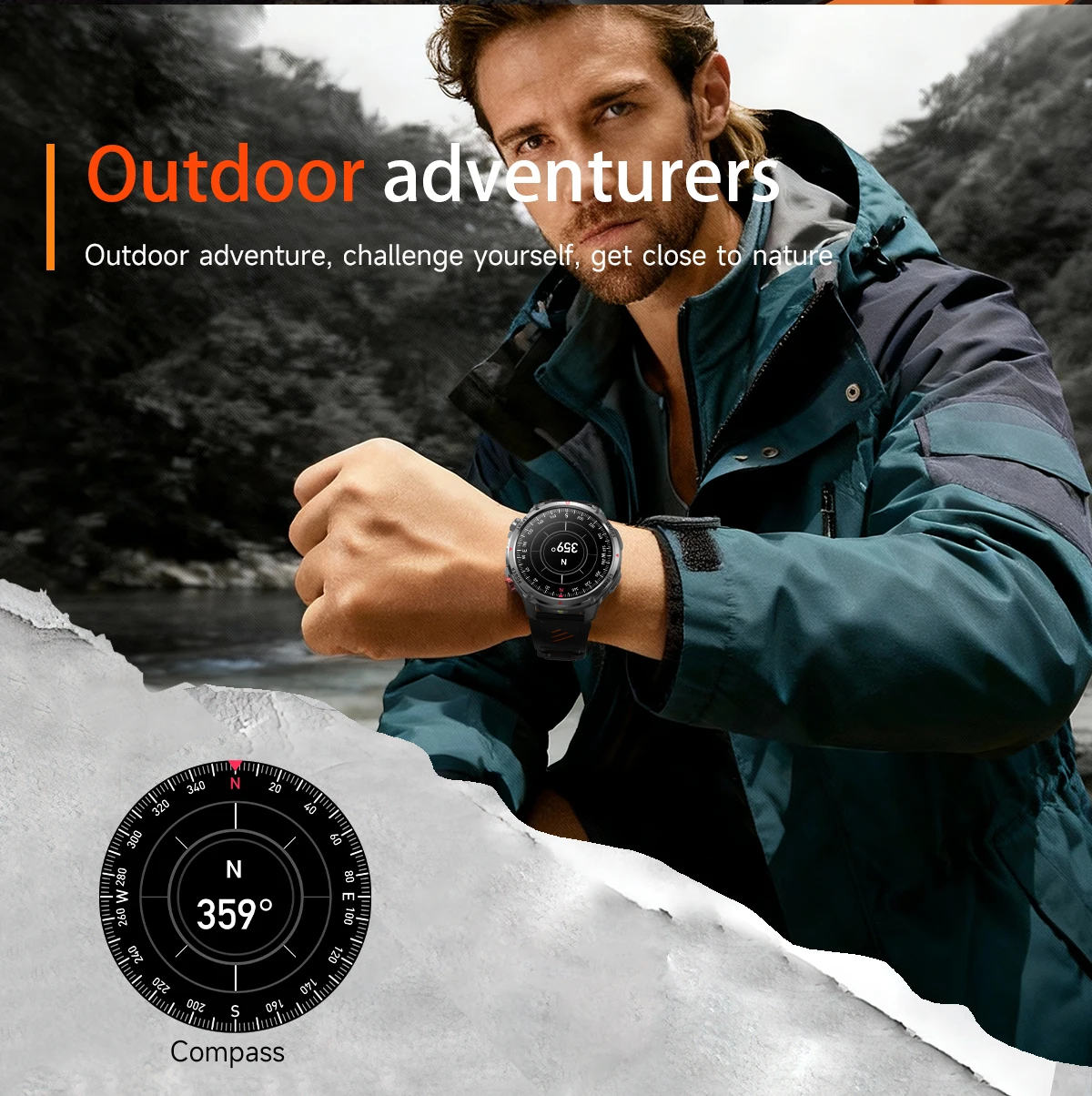 Neue Smartwatch für Herren mit 1100mAh Großbatterie, Outdoor GPS, Taschenlampe, Kompass, IP68 Wasserdicht, HD-Anruf, 1,7 Zoll AMOLED, Sport-Smartwatch – Detail 4